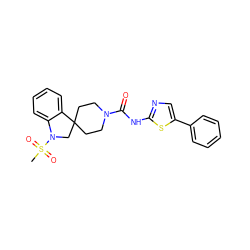 CS(=O)(=O)N1CC2(CCN(C(=O)Nc3ncc(-c4ccccc4)s3)CC2)c2ccccc21 ZINC000045286046