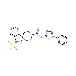 CS(=O)(=O)N1CC2(CCN(C(=O)Nc3nnc(-c4ccccc4)s3)CC2)c2ccccc21 ZINC000045288727