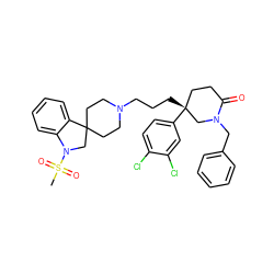 CS(=O)(=O)N1CC2(CCN(CCC[C@@]3(c4ccc(Cl)c(Cl)c4)CCC(=O)N(Cc4ccccc4)C3)CC2)c2ccccc21 ZINC000028765144