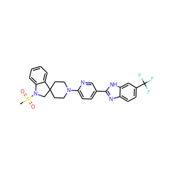 CS(=O)(=O)N1CC2(CCN(c3ccc(-c4nc5ccc(C(F)(F)F)cc5[nH]4)cn3)CC2)c2ccccc21 ZINC000200138505