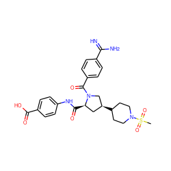 CS(=O)(=O)N1CCC([C@H]2C[C@@H](C(=O)Nc3ccc(C(=O)O)cc3)N(C(=O)c3ccc(C(=N)N)cc3)C2)CC1 ZINC000207078655