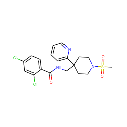 CS(=O)(=O)N1CCC(CNC(=O)c2ccc(Cl)cc2Cl)(c2ccccn2)CC1 ZINC000035861755