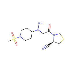 CS(=O)(=O)N1CCC(N(N)CC(=O)N2CSC[C@H]2C#N)CC1 ZINC000038842664