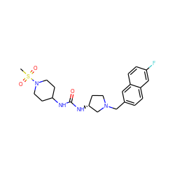 CS(=O)(=O)N1CCC(NC(=O)N[C@@H]2CCN(Cc3ccc4cc(F)ccc4c3)C2)CC1 ZINC000095578388