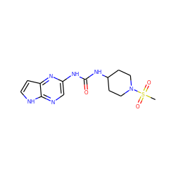 CS(=O)(=O)N1CCC(NC(=O)Nc2cnc3[nH]ccc3n2)CC1 ZINC000118764655