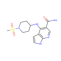 CS(=O)(=O)N1CCC(Nc2c(C(N)=O)cnc3[nH]ccc23)CC1 ZINC000118041393