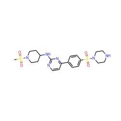 CS(=O)(=O)N1CCC(Nc2nccc(-c3ccc(S(=O)(=O)N4CCNCC4)cc3)n2)CC1 ZINC000071297019