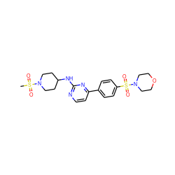 CS(=O)(=O)N1CCC(Nc2nccc(-c3ccc(S(=O)(=O)N4CCOCC4)cc3)n2)CC1 ZINC000071317510