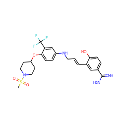 CS(=O)(=O)N1CCC(Oc2ccc(NC/C=C/c3cc(C(=N)N)ccc3O)cc2C(F)(F)F)CC1 ZINC000013441123