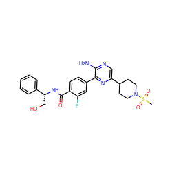 CS(=O)(=O)N1CCC(c2cnc(N)c(-c3ccc(C(=O)N[C@H](CO)c4ccccc4)c(F)c3)n2)CC1 ZINC001772588210