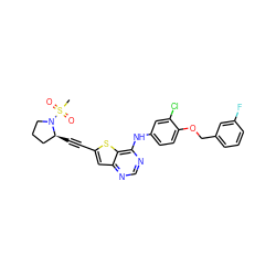 CS(=O)(=O)N1CCC[C@@H]1C#Cc1cc2ncnc(Nc3ccc(OCc4cccc(F)c4)c(Cl)c3)c2s1 ZINC000049881586