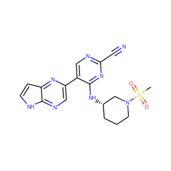 CS(=O)(=O)N1CCC[C@H](Nc2nc(C#N)ncc2-c2cnc3[nH]ccc3n2)C1 ZINC000169148307