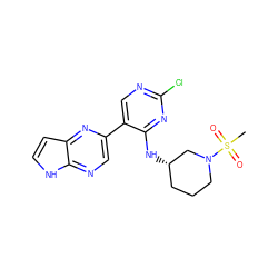 CS(=O)(=O)N1CCC[C@H](Nc2nc(Cl)ncc2-c2cnc3[nH]ccc3n2)C1 ZINC000169077095