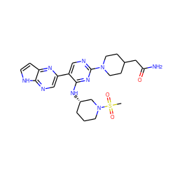 CS(=O)(=O)N1CCC[C@H](Nc2nc(N3CCC(CC(N)=O)CC3)ncc2-c2cnc3[nH]ccc3n2)C1 ZINC000169070960