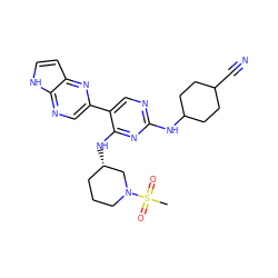 CS(=O)(=O)N1CCC[C@H](Nc2nc(NC3CCC(C#N)CC3)ncc2-c2cnc3[nH]ccc3n2)C1 ZINC000169266965