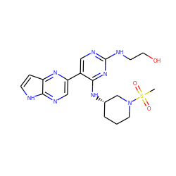 CS(=O)(=O)N1CCC[C@H](Nc2nc(NCCO)ncc2-c2cnc3[nH]ccc3n2)C1 ZINC000169221865