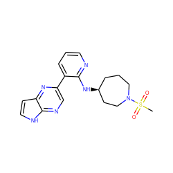 CS(=O)(=O)N1CCC[C@H](Nc2ncccc2-c2cnc3[nH]ccc3n2)CC1 ZINC000169262684