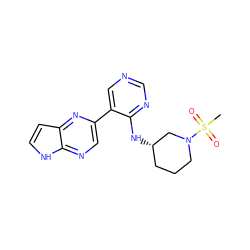 CS(=O)(=O)N1CCC[C@H](Nc2ncncc2-c2cnc3[nH]ccc3n2)C1 ZINC000168934370