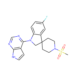 CS(=O)(=O)N1CCC2(CC1)CN(c1ncnc3[nH]ccc13)c1ccc(F)cc12 ZINC000029047475