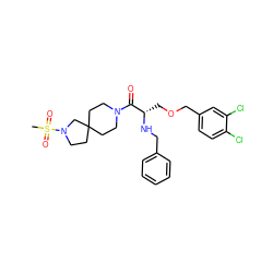 CS(=O)(=O)N1CCC2(CCN(C(=O)[C@H](COCc3ccc(Cl)c(Cl)c3)NCc3ccccc3)CC2)C1 ZINC000029550011