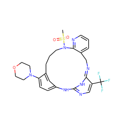 CS(=O)(=O)N1CCCc2cc(ccc2N2CCOCC2)NC2=NC=C(C(F)(F)F)C(=NCc3cccnc31)N2 ZINC001772569681