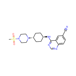 CS(=O)(=O)N1CCN([C@H]2CC[C@H](Nc3ncnc4ccc(C#N)cc34)CC2)CC1 ZINC001772630575