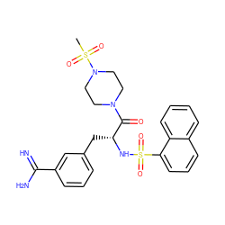 CS(=O)(=O)N1CCN(C(=O)[C@@H](Cc2cccc(C(=N)N)c2)NS(=O)(=O)c2cccc3ccccc23)CC1 ZINC000026840044