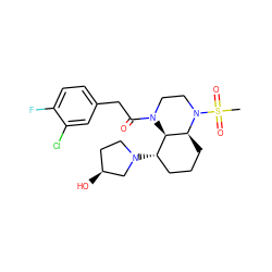 CS(=O)(=O)N1CCN(C(=O)Cc2ccc(F)c(Cl)c2)[C@@H]2[C@@H](N3CC[C@H](O)C3)CCC[C@@H]21 ZINC001772579854