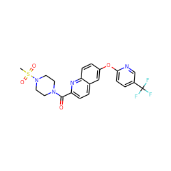 CS(=O)(=O)N1CCN(C(=O)c2ccc3cc(Oc4ccc(C(F)(F)F)cn4)ccc3n2)CC1 ZINC001772655726