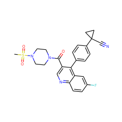 CS(=O)(=O)N1CCN(C(=O)c2cnc3ccc(F)cc3c2-c2ccc(C3(C#N)CC3)cc2)CC1 ZINC001772572869