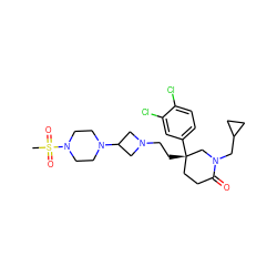 CS(=O)(=O)N1CCN(C2CN(CC[C@]3(c4ccc(Cl)c(Cl)c4)CCC(=O)N(CC4CC4)C3)C2)CC1 ZINC000027617765