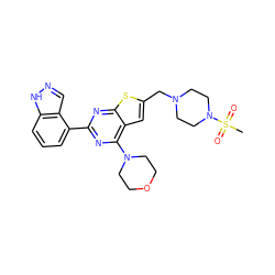 CS(=O)(=O)N1CCN(Cc2cc3c(N4CCOCC4)nc(-c4cccc5[nH]ncc45)nc3s2)CC1 ZINC000059222861