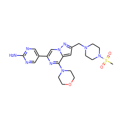 CS(=O)(=O)N1CCN(Cc2cc3c(N4CCOCC4)nc(-c4cnc(N)nc4)cn3n2)CC1 ZINC000118155535