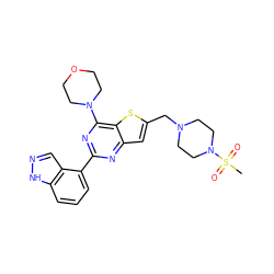 CS(=O)(=O)N1CCN(Cc2cc3nc(-c4cccc5[nH]ncc45)nc(N4CCOCC4)c3s2)CC1 ZINC000016052714