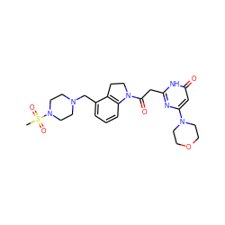 CS(=O)(=O)N1CCN(Cc2cccc3c2CCN3C(=O)Cc2nc(N3CCOCC3)cc(=O)[nH]2)CC1 ZINC000146994005