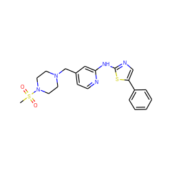 CS(=O)(=O)N1CCN(Cc2ccnc(Nc3ncc(-c4ccccc4)s3)c2)CC1 ZINC000028636518