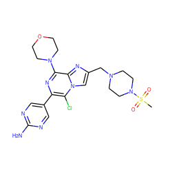 CS(=O)(=O)N1CCN(Cc2cn3c(Cl)c(-c4cnc(N)nc4)nc(N4CCOCC4)c3n2)CC1 ZINC000084741264