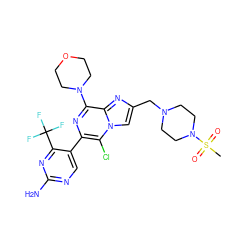 CS(=O)(=O)N1CCN(Cc2cn3c(Cl)c(-c4cnc(N)nc4C(F)(F)F)nc(N4CCOCC4)c3n2)CC1 ZINC000084741546