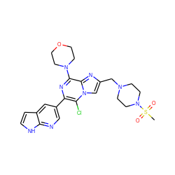 CS(=O)(=O)N1CCN(Cc2cn3c(Cl)c(-c4cnc5[nH]ccc5c4)nc(N4CCOCC4)c3n2)CC1 ZINC000084732519