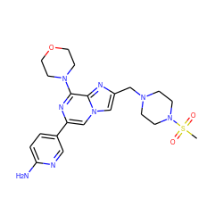 CS(=O)(=O)N1CCN(Cc2cn3cc(-c4ccc(N)nc4)nc(N4CCOCC4)c3n2)CC1 ZINC000068247292