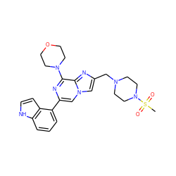 CS(=O)(=O)N1CCN(Cc2cn3cc(-c4cccc5[nH]ccc45)nc(N4CCOCC4)c3n2)CC1 ZINC000084690010