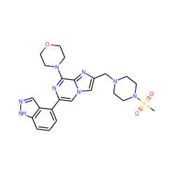 CS(=O)(=O)N1CCN(Cc2cn3cc(-c4cccc5[nH]ncc45)nc(N4CCOCC4)c3n2)CC1 ZINC000073296018