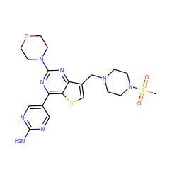 CS(=O)(=O)N1CCN(Cc2csc3c(-c4cnc(N)nc4)nc(N4CCOCC4)nc23)CC1 ZINC000205709875