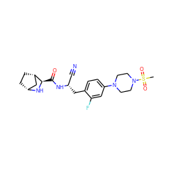 CS(=O)(=O)N1CCN(c2ccc(C[C@@H](C#N)NC(=O)[C@H]3N[C@@H]4CC[C@H]3C4)c(F)c2)CC1 ZINC000219318594