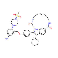 CS(=O)(=O)N1CCN(c2ccc(N)cc2COc2ccc(-c3c(C4CCCCC4)c4ccc5cc4n3CC(=O)NCC/C=C\CCNC5=O)cc2)CC1 ZINC000096172332