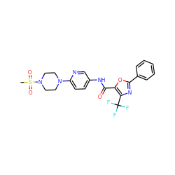 CS(=O)(=O)N1CCN(c2ccc(NC(=O)c3oc(-c4ccccc4)nc3C(F)(F)F)cn2)CC1 ZINC000096286524