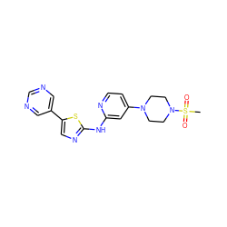 CS(=O)(=O)N1CCN(c2ccnc(Nc3ncc(-c4cncnc4)s3)c2)CC1 ZINC000034836648