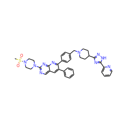 CS(=O)(=O)N1CCN(c2ncc3cc(-c4ccccc4)c(-c4ccc(CN5CCC(c6n[nH]c(-c7ccccn7)n6)CC5)cc4)nc3n2)CC1 ZINC000049888938