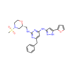 CS(=O)(=O)N1CCO[C@H](CNc2nc(Cc3ccccc3)cc(Nc3cc(-c4ccco4)[nH]n3)n2)C1 ZINC000096285827