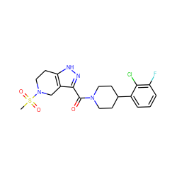 CS(=O)(=O)N1CCc2[nH]nc(C(=O)N3CCC(c4cccc(F)c4Cl)CC3)c2C1 ZINC001772576358